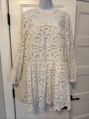Chelsea28 Cream Eyelet Lace Tiered Mini Dress